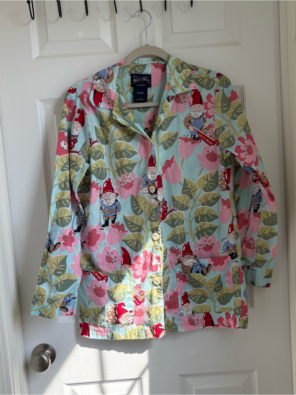 Mischief Gnome Cotton Button-Up Shirt - Pastel Blue & Pink Floral